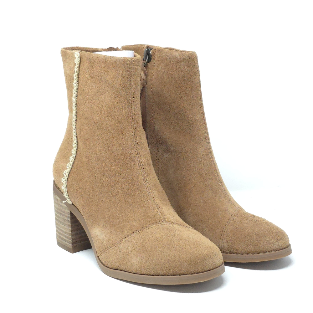 TOMS Evelyn Brown Suede Stacked Heel Ankle Boots 6M - Picture 2 of 12